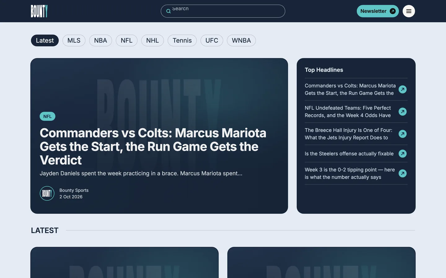 Bounty Sports homepage