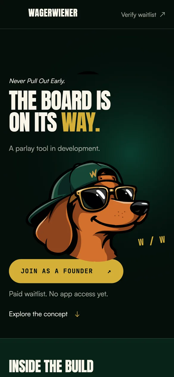 WagerWiener waitlist home screen
